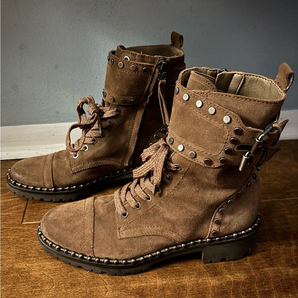 Sam Edelman Studded Brown Lace-Up Boots - Picture 3 of 4